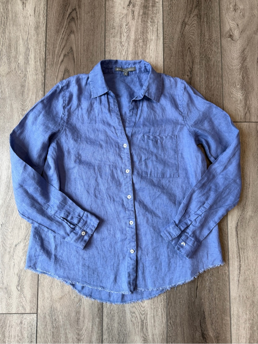 Elliott Lauren 100% Linen Chambray Classic Coastal Casual Preppy Button-Down